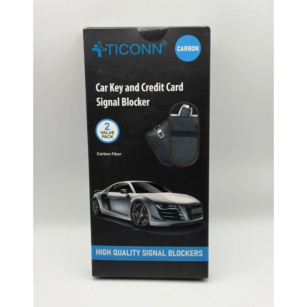TICONN 2 Pack Faraday Bag for Car Keys Credit Card Signal Blocker Carbon Fiber